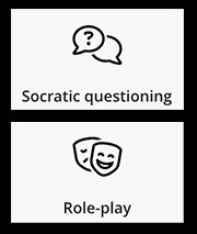 A screencapture showing the buttons for the socratic questioning and roleplay options for the AI Conversation tool in Blackboard